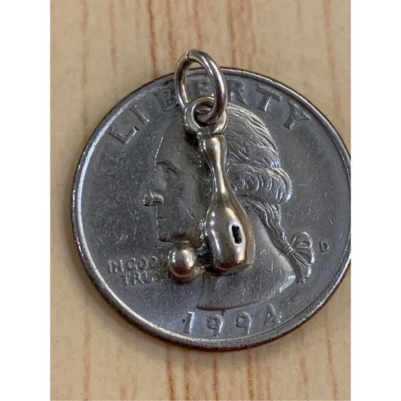 Bowling Pin and Ball Sterling Silver Jewelry Charm #sports - Picture 2 of 3